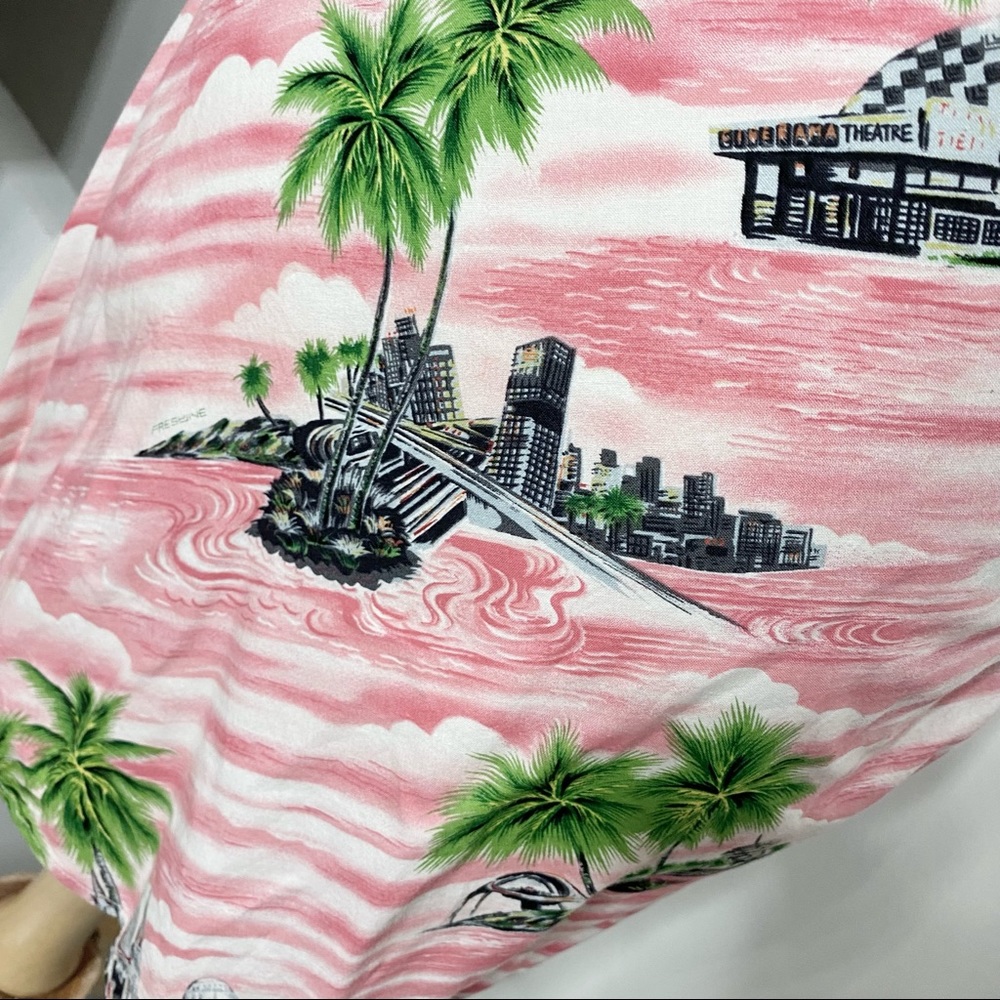 Y2K pink & green tropical print shift dress S/M - Picture 7 of 10